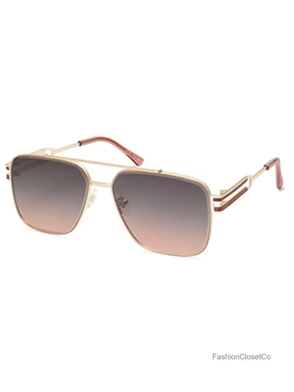 Retro Oversized Square Sunglasses Double Bridge Metal Frame UV400 Protection